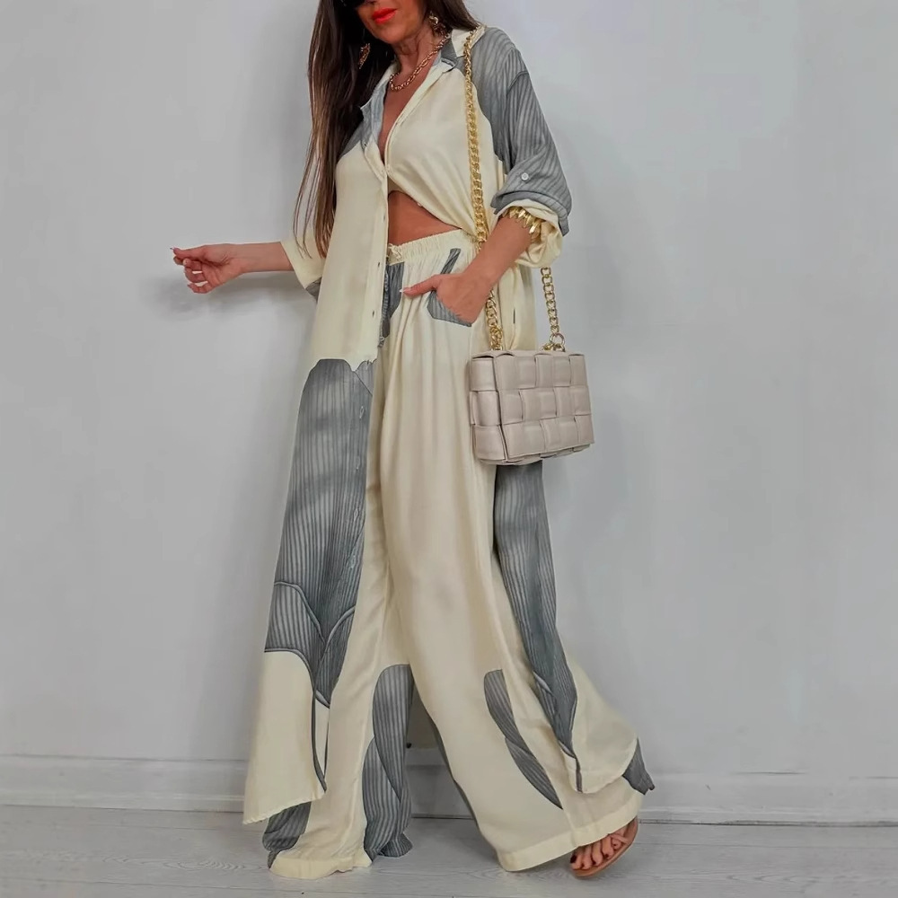 Women Formal Wear Tops - Elegant Lady Set Printed Long Shirt