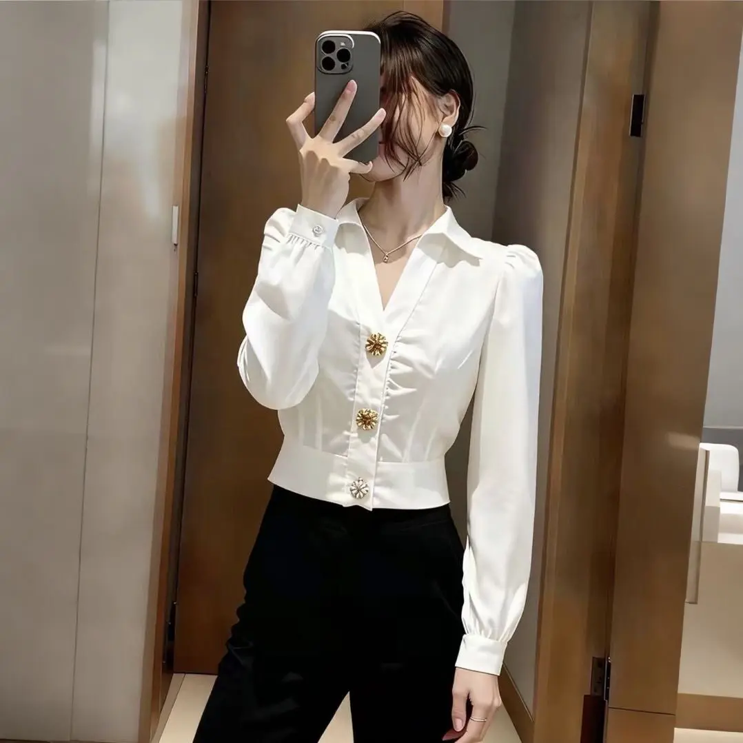 Elegant White Shirt V Neck Blo - đánh giá và giá Women Formal Office Wear Tops