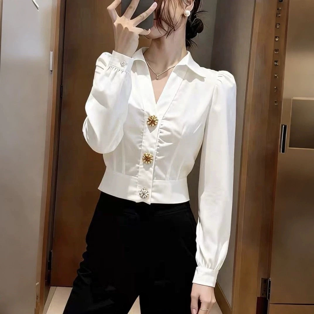 Elegant White Shirt V Neck Blo - đánh giá và giá Women Formal Office Wear Tops