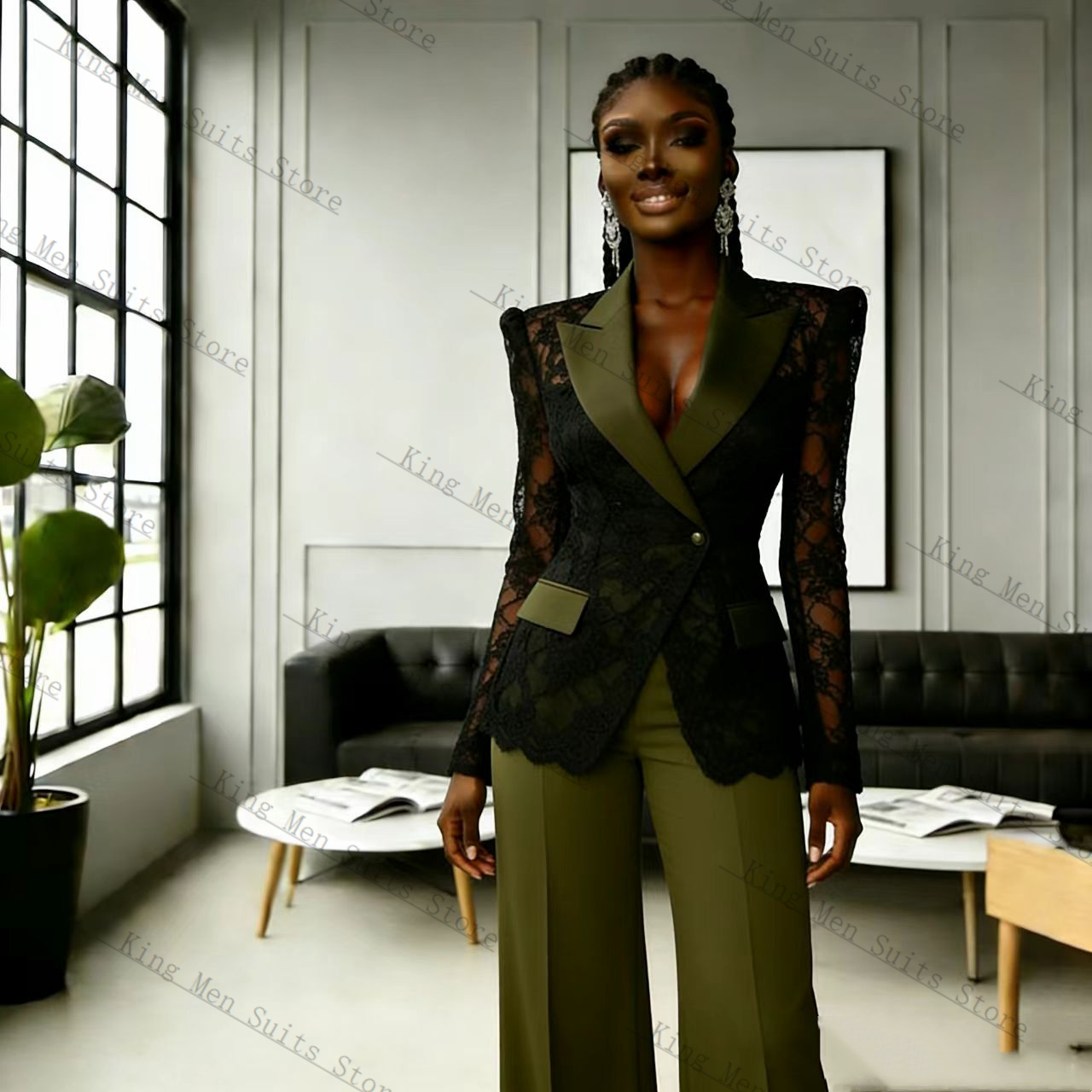 Green Black Lace Women Suit Se - đánh giá và giá Women Formal Wear With Black Blazer