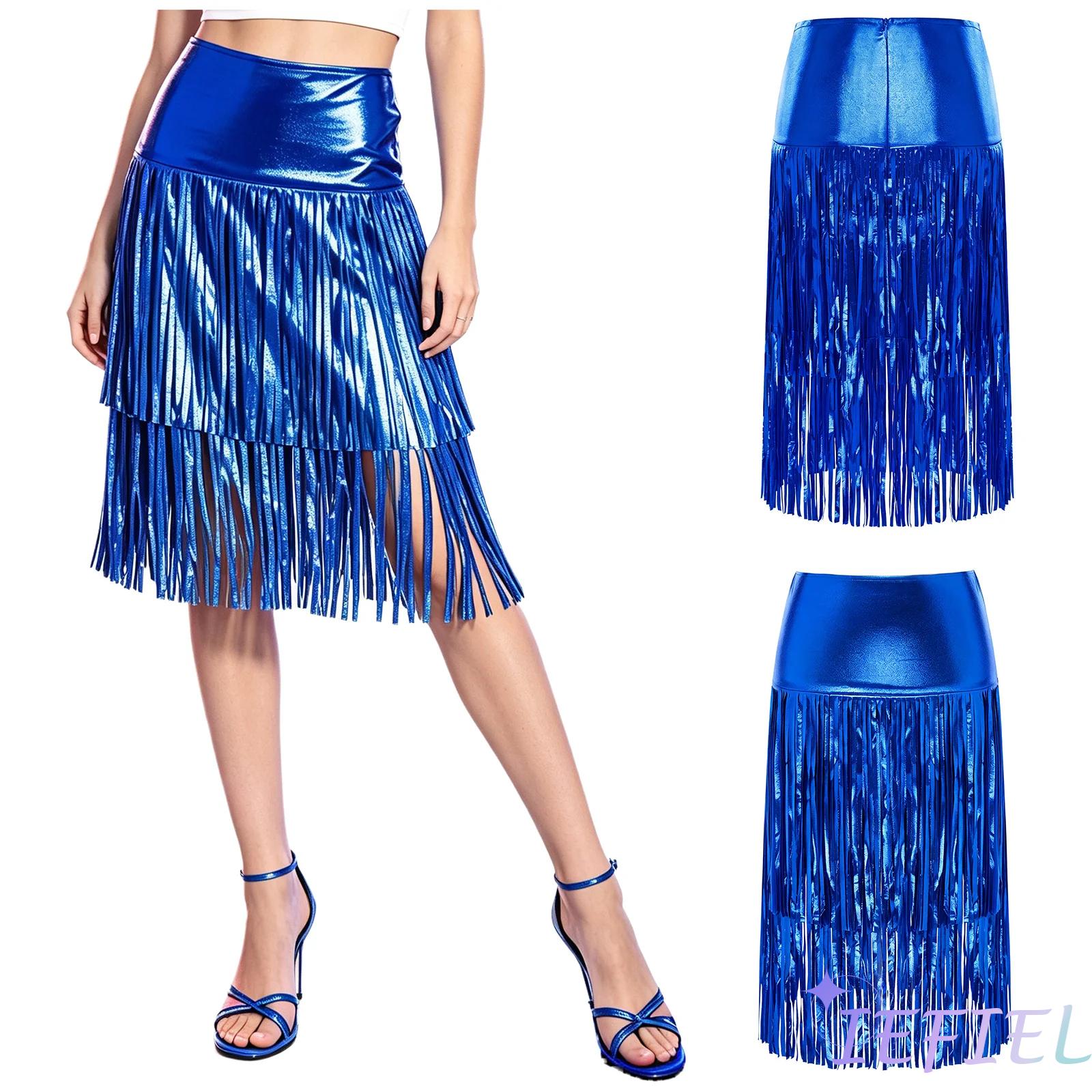 Women Metallic Shiny Fringed M - đánh giá và giá Pencil Skirt Midi