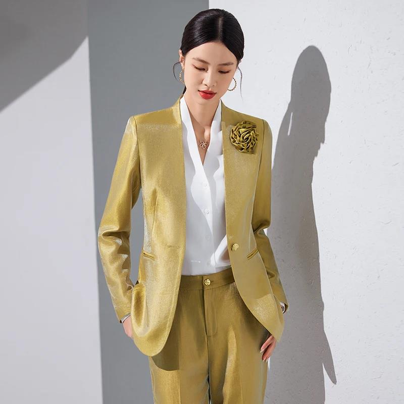 Women Blazer Pants Sets Gold A - đánh giá và giá Women Formal Office Wear Tops