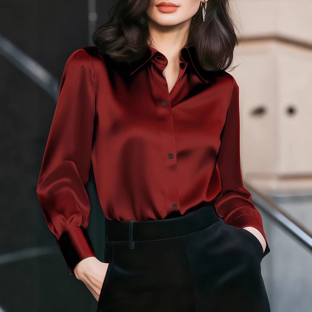 Women Satin Lapel Collar Blous - đánh giá và giá Women Formal Wear Office