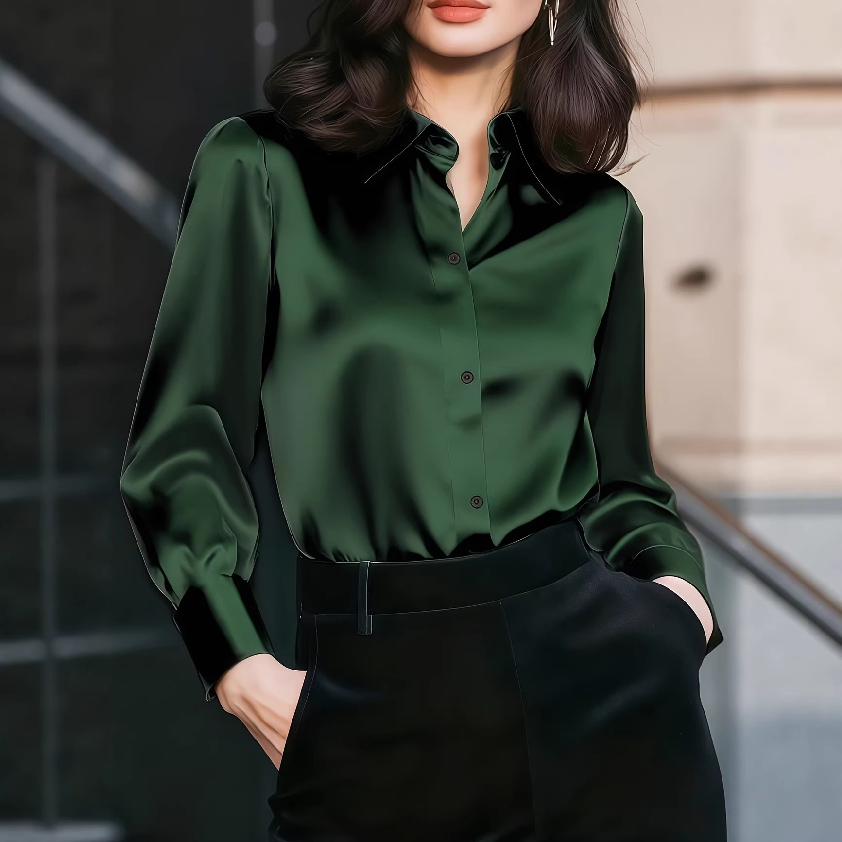 Women Satin Lapel Collar Blous - đánh giá và giá Women Formal Wear Office